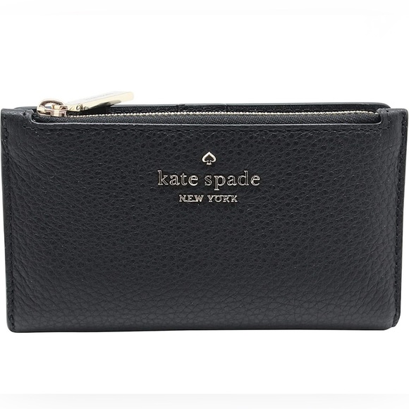 Kate Spade Leila Small Slim Bifold Wallet – Black Pebbled Leather NEW! - Picture 1 of 9